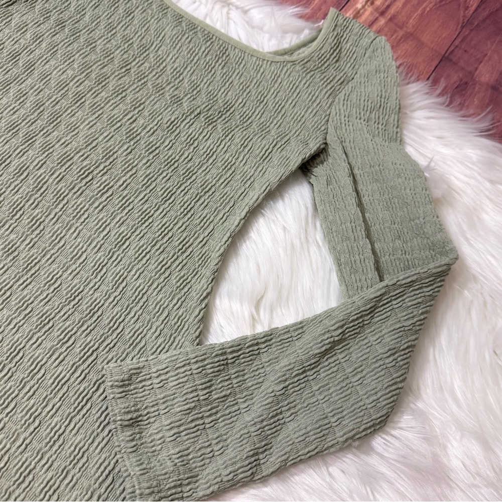 Art Class Sage Green Ribbed Long Sleeve Square Neck Dress| Girls Size S (6/7) - Picture 6 of 14